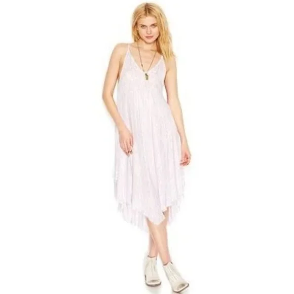Free People Lilac Flowy Asymmetrical Midi Slip Dress | Balletcore Boho Coquette - Picture 14 of 16